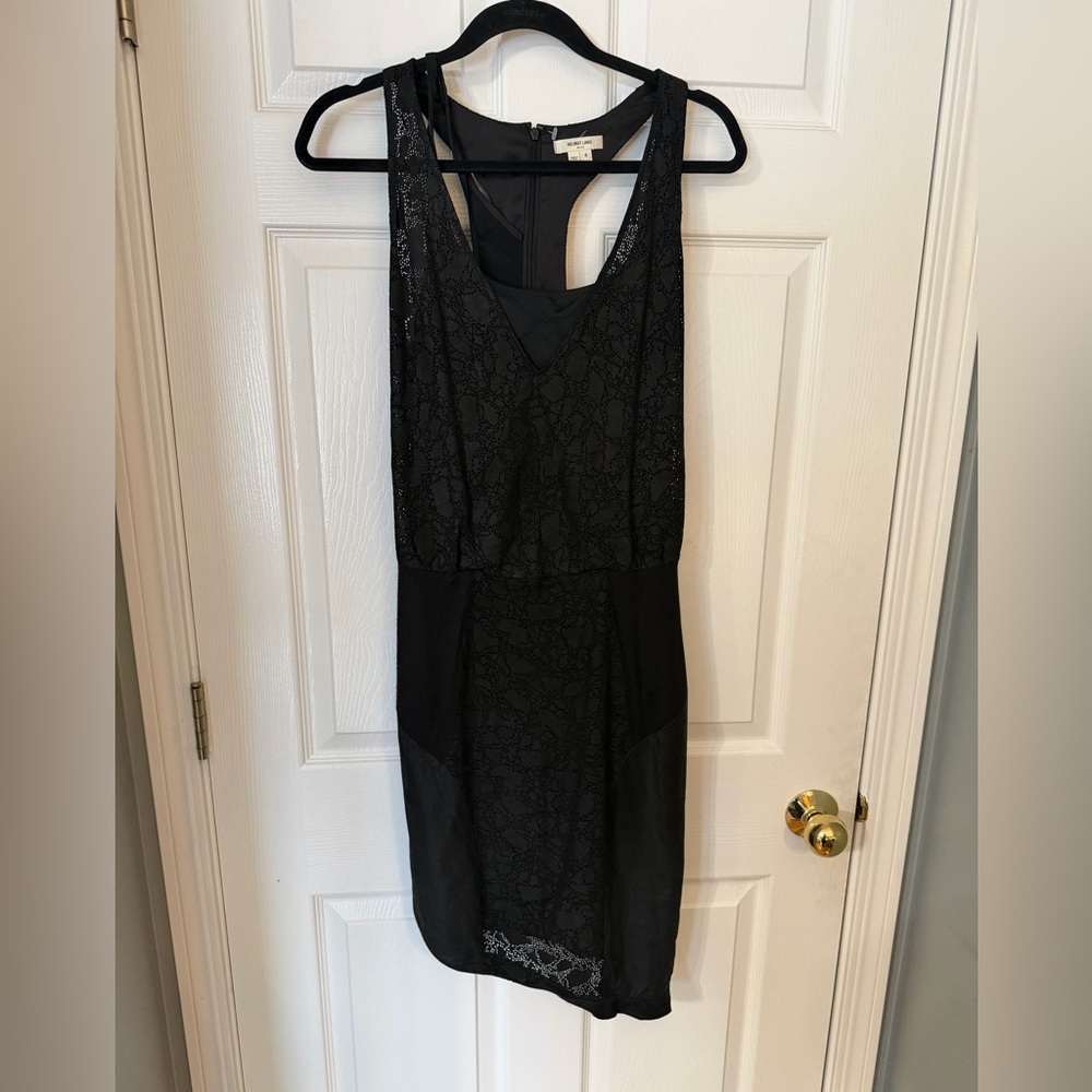 Helmut Lang Black Multi-Fabric Asymmetrical Dress